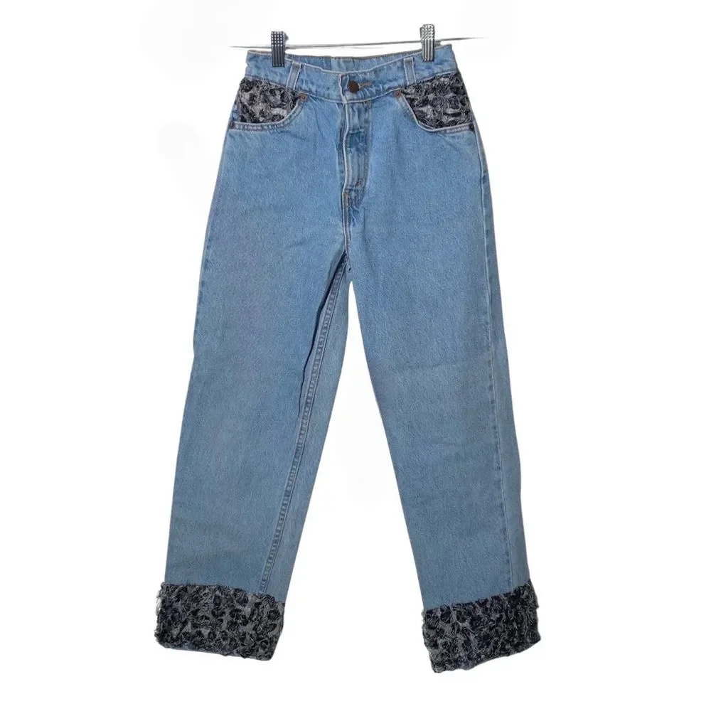 Vintage Levi’s 1997 Paisley Trim High Rise Jeans Girls 12 Orange Tab